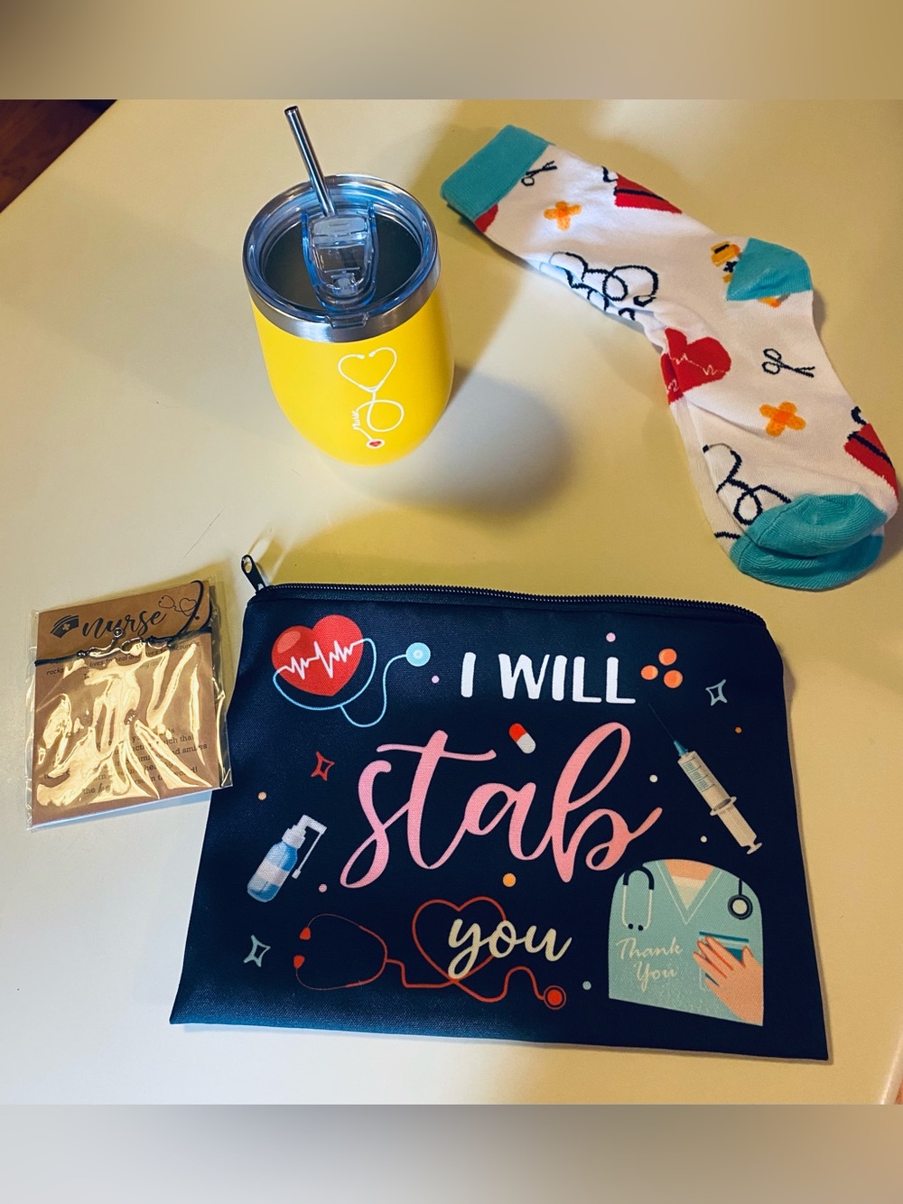 Nurse Tumbler, bracelet, socks and zip pouch